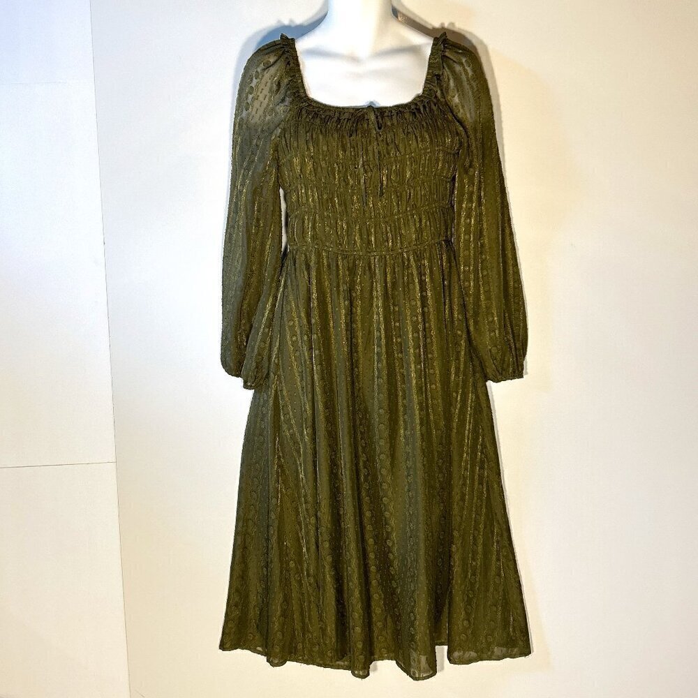 Skies are Blue SZ M Olive peasant dress smocked fairy Whimsigoth boho cottage